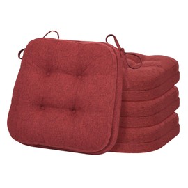 baibu Set of 4 Dining Chair Cushions, Dual-Layer Patent Design Memory Foam Kitchen Chair Cushions, Non-Slip Seat Pads with Ties, 16.5 x 16.5 x 3.5in, 4 Pack, Red