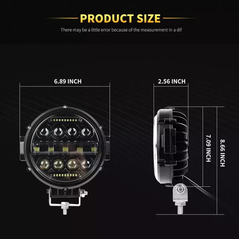 Bricologht Pair Round 7" Front Bumper Spot LED Work Light