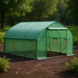 Walk-In High Tunnel Greenhouse with PVC and Metal Frame 11.5 Ft Mesh Door and Windows for Garden UseColor: default Color