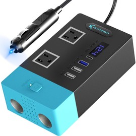 RUTNRIXA 300W Power Inverters 12V DC to 110V AC Converter for Vehicles 2X AC outlets ，1x USB 2.4A ，1 USB-C 25W，2xCigarette Lighter Adapter.