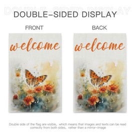 TopPacific Butterfly Welcome Fall Garden Flag Double Sided, Butterfly Buffalo Plaid Check Yard Outside Decorations, Summer Farmhouse Outdoor Small Home Decor Double Sided 12 x 18(1304)