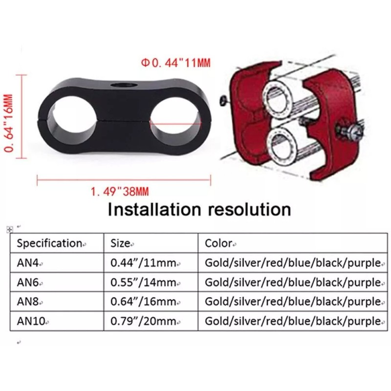 LokoCar 4Pcs 4AN Hose Separator Clamp Fits 1/4 Oil Fuel