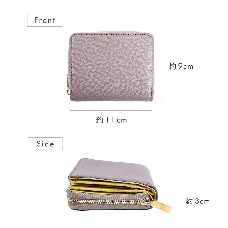 Mura's Goat Leather, Saffiano Leather, Women's, Bi-Color, Bi-Color, Anti-Skimming, Gray