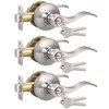 Knobonly 3 Pack Keyed Alike Bathroom/Bedroom Door Lock, Satin Nickel