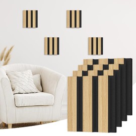 4 Pack Acoustic Wood Panels for Wall,Soundproof Wall Panels, Wood Slat Wall Panels for Interior Decoration and Noise Reduction 3D Textured Panel for Wall (Oak, 4.72 * 6 * 0.8 inch)