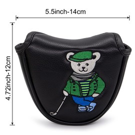 Golf Putter Cover Putter Head Cover Blade Putter Cover Golf Club Head Cover Golf Head Cover PU Leather Fashion Bear Embroidered Black Golf Putter Head Cover with Magnet, Fits All Brands