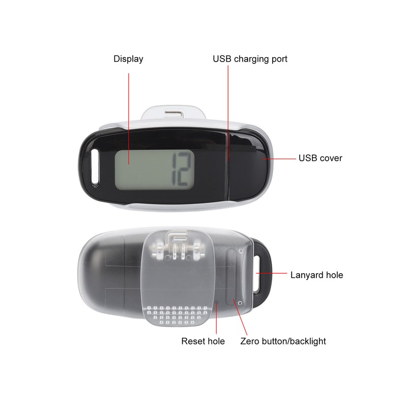 Step Counter Large LCD Screen USB Rechargeable Accurate Portable Lightweight