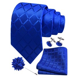GUSLESON - Juego de gemelos de 8 cm para hombre con corbata y solapa a cuadros, Azul Real, general