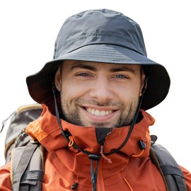 TOP-EX Mens Waterproof Bucket Hat for Walking Golf Safari Rain Hats SPF 50+ Sun Hat Foldable All Weather Hat Windproof Chin Strap Size Adjustable Grey XL/XXL