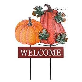 Fall Decorations for Home Outdoor, YEAHOME 22" Decorative Garden Stakes with 2 Pack Pumpkin Welcome Sign Fall Decor, Metal Yard Sign for Outside Garden Yard Lawn Patio Backyard Porch Decorations