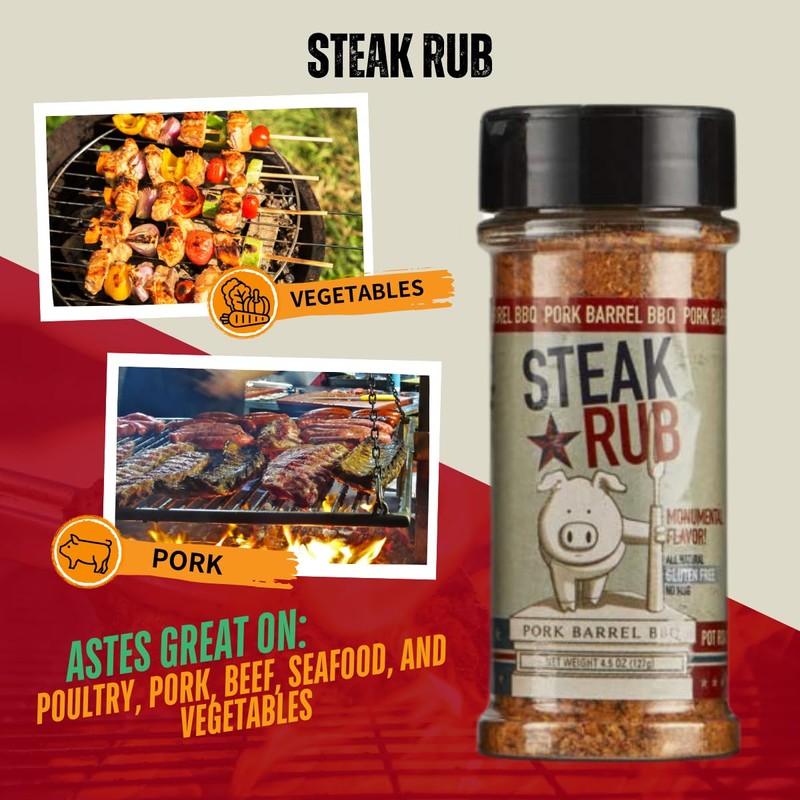 Pork Barrel BBQ Steak Spice Rub - Premium All-Purpose Seasoning,