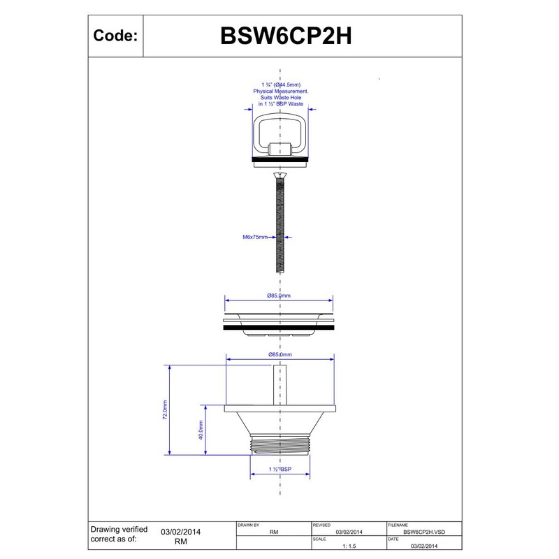 McAlpine 1 1.5" BSP Centre Pin Belfast Sink Waste BSW6CP2H
