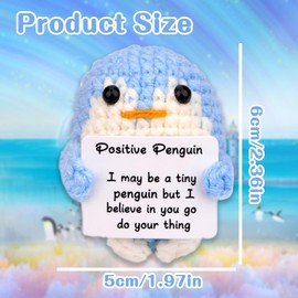 Tomtary Pocket Hug Penguin Doll Positive Penguin Knitted Soft Dolls Cute Crochet Plush Doll with Positive Card Novelty Cheer Up Gifts for Birthday Decoration Encouragement (Blue)
