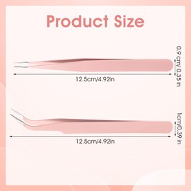 Guduling 2 Pcs Sticker Tweezers,Pink Tweezers,Stainless Steel Eyelash Tweezer for Lash Extensions,Eyelashes Extension Applications,False Lashs Application Tools