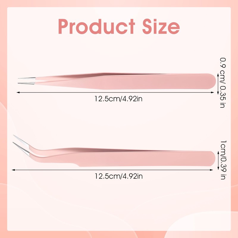 Guduling 2 Pcs Sticker Tweezers,Pink Tweezers,Stainless Steel Eyelash Tweezer for