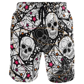 visesunny Men's Sugar Skull Diamond Pattern Beach Shorts Summer Swim Trunks Sports Running Bathing Suits with Mesh Lining