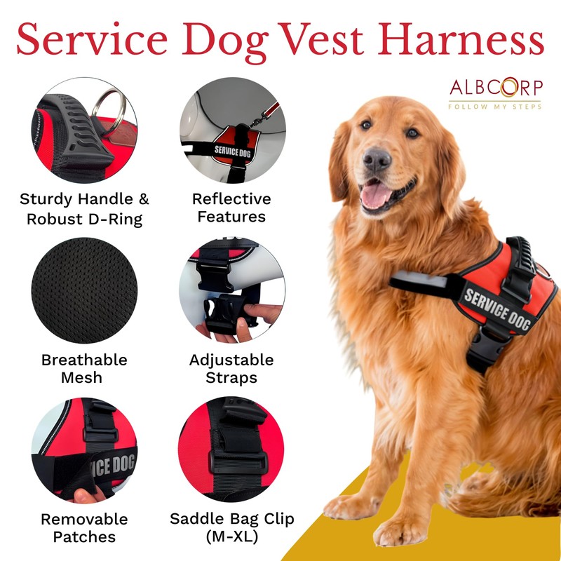 ALBCORP Service Dog Vest Harness – Reflective, No-Pull Harness with