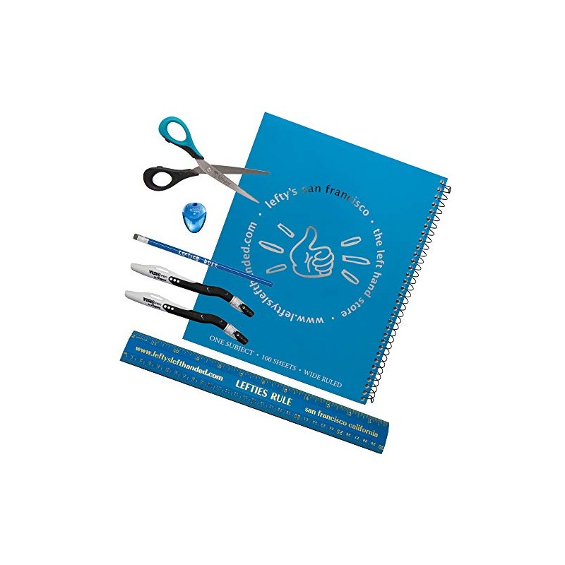 Left-handed 7 Piece Set for Middle Schoolers, Blue Implements, Blue