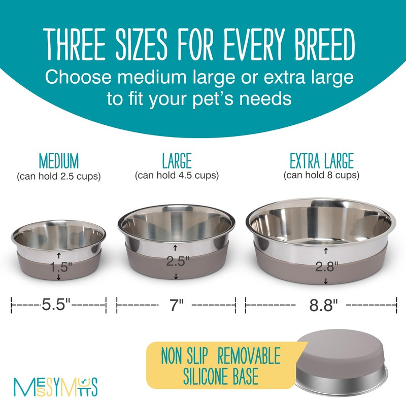 Messy Mutts Stainless Steel Heavy Gauge Bowl with Non-Slip Removable