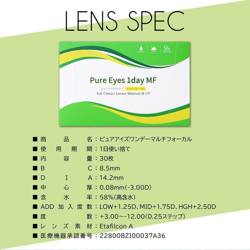 ピュアアイズ ワンデー マルチフォーカル 遠近両用コンタクトレンズ PureEyes 1day multifocal 30枚入 1箱 【BC】8.5