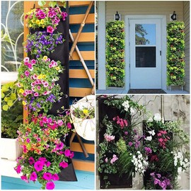 LITLANDSTAR 2 Stück Hängende Pflanzgefäßtaschen, 7 Taschen Hängende Vliesstoff Pflanztasche Zuchttaschen Outdoor Indoor Gardening Vertikale Begrünung Blumenbehälter, Schwarz