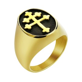 Valily Lorraine Cross Ring Gold Stainless Steel Big Crux Vera Signet Ring Magnum Pi Ring for Men Gift Size 11