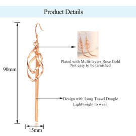Rose Gold Drop Earrings for Women, Statement Tassel Long Dangle Earrings, Twisted Linear Dangly Dangling Earrings Jewellery Gifts for Wedding Birthday Christmas
