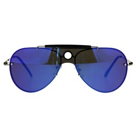 Vintage Retro Aviator Sunglasses Unisex Rims Behind Lens Shades Blue Mirror