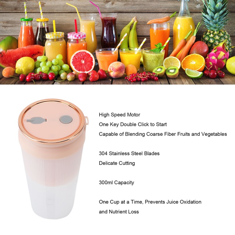 Portable Blender 4 Blades Cordless 300ml Capacity USB Rechargeable Handheld