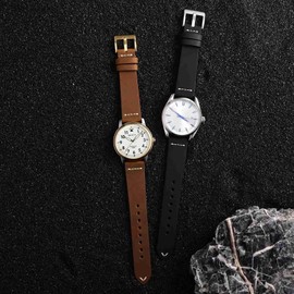 WOCCI 24mm Old-fashioned Watch Strap for Men, Top Grain Leather, Black Matte Buckle (Caramel Brown)