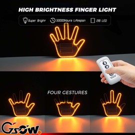 GSOWO Hand Gesture Light for Car, LED Sign with 4 Modes for Truck, Fun Car Finger Light with Remote, Funny Glogesture Hand Light for Car, SUV - Amber