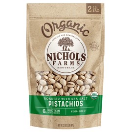Nichols Farms Pistachios - Fresh Roasted Inshell Pistachio - Nutrient Rich Nuts Snack Packs - Non-GMO, California Grown Nut Pistachios - Healthy, Lightly Salted, Party Snack - (2lb) Organic Roasted with Sea Salt…