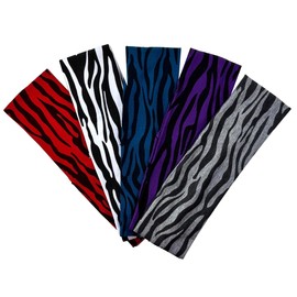 Set of 5 Zebra Animal Print Cotton Stretch Fashion and Sport Headbands 2.5 INCH Wide