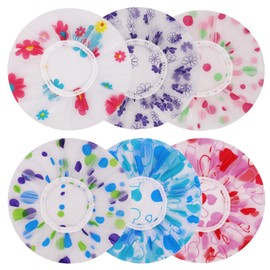 Pack of 6 Shower Caps for Women,Waterproof and Reusable Bath Cap, 28cm Width with Elastic Band,for Women Spa, Home Use, Hotel and Hair Salon, Portable Travel