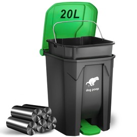 Uppcasir Dog Poop Trash Can Outside, 20L/5Gallon Dog Waste Trash Can with Lid, Pedal and Removable Inner Waste Bin, Pet Poop Bucket with 100 Bags, Green