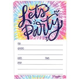 Tie Dye Birthday Invitations With Envelopes (20 Count) - Girl Pary Invites