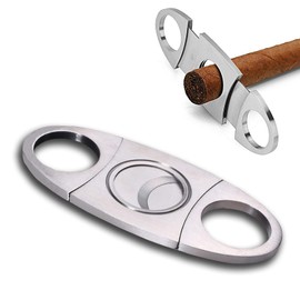 Cigar Cutter Guillotine, Stainless Steel Smooth Cigar Clippers Double Cut Blade, 1 Pack Silver Exquisite Cigar Accessories