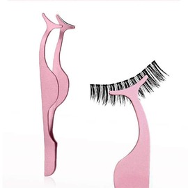 2 PCS False Eyelash Extension Tweezers Eyelshes Applicator Tool Stainless Steel Remover Clip Nipper (Black and Pink)