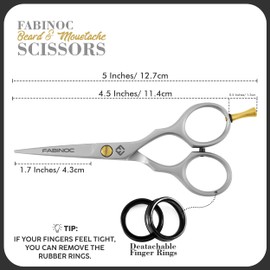 FABINOC® 5" Beard and Moustache Scissors with Comb & Pouch – Eyebrow, Ear & Nose Small Hair Scissors - German Quality Stainless Steel Mustashe Grooming Kit (Silver)