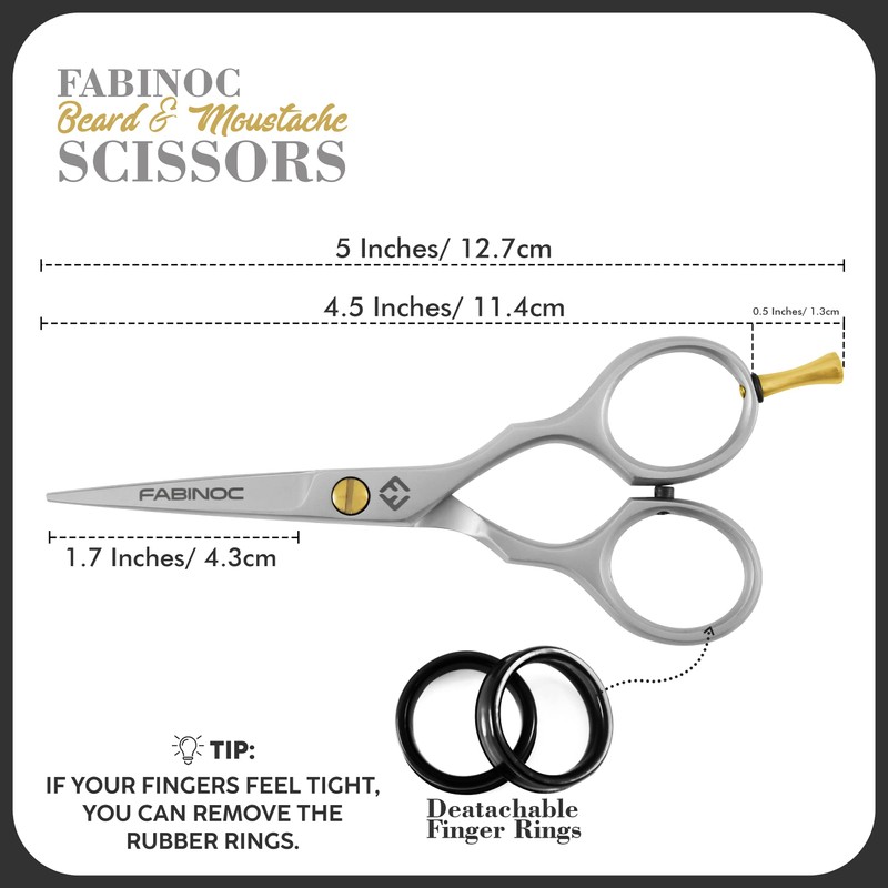 FABINOC® 5" Beard and Moustache Scissors with Comb & Pouch