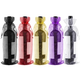 SYEYCW Pack of 20 Organza Wine Bags, Colourful Organza Wine Bags, 37 × 14 cm Transparent Wine Gift Bags with Drawstring for Wine, Champagne, Wedding, Wine Tasting, Christmas, Party, 5 Colours, Black,