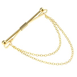 Mens Boy Shirt Collar Clip Bar Pin Clip Gold Chain Tie Brooch 6CM Bar Feast Gift