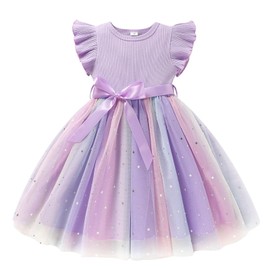 Sinhoon Toddler Girl Tulle Dress Summer Ruffle Sleeveless Baby Girl Fashion Casual Dresses(purple,2T)