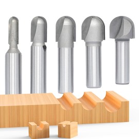 Akylin 5pcs Round Nose Router Bits Set 1/2 Inch Shank Core Box Bits