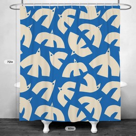 EOVDSFW Abstract Bird Shower Curtain for Bathroom Set Modern Art Aesthetic Mid Century Blue White Minimalist Simple Kids Bath Curtain 60 x 72 Inch Decorative Polyester Fabric Cloth Waterproof Decor