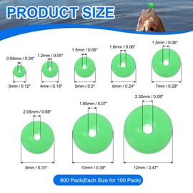 YELARXI Fishing Beads Glow Soft Plastic Fish Rigs 3/4/5/6/7/8/10/12 mm (800 Pack, Green)