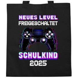 Shirtracer - Cotton Bag - & Gift Gym Bag - School Child 2024 New Level Unlocked | Gamer First Day of School | First Day of School Gaming Beginner School, 1 black