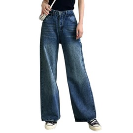 HDLTE Women's Wide Leg High Waist Baggy Boyfriend Jean - Loose Fit Denim Pants - Y2K 90s Deep Wash