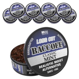 10 Cans, BaccOff, Classic Mint Long Cut, Bold and Icy Mint Flavor, Realistic Moist Alternative