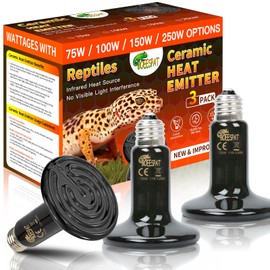 BOEESPAT Energy Efficient 75W Reptile Heat Bulbs, Pack of 3 Ceramic Heat Emitters for Geckos, Turtle, Snake, Bearded Dragon, Lizards, Iguana, Reptile & Amphibians
